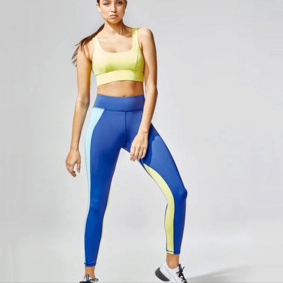 Michi Canyon Colorblock Compression Leggings Blue Yellow Small Luxury Activewear - Picture 12 of 12